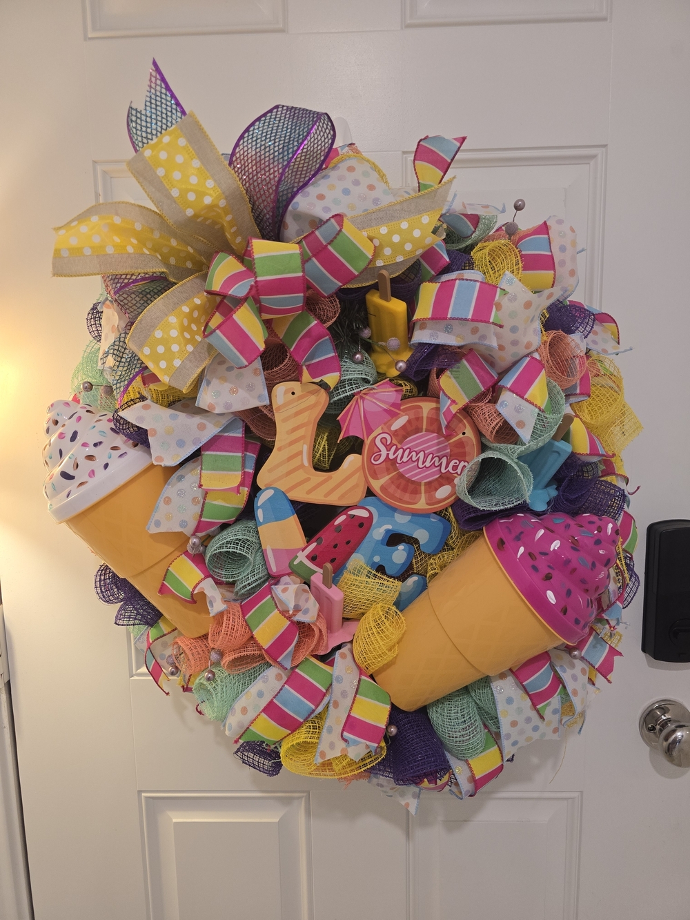 Summer Ice Cream Fun Wreath - Bright Pastel Ribbon & Popsicle Accents